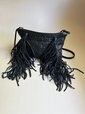 Day & Mood Black Leather Fringe Crossbody – Boho Western